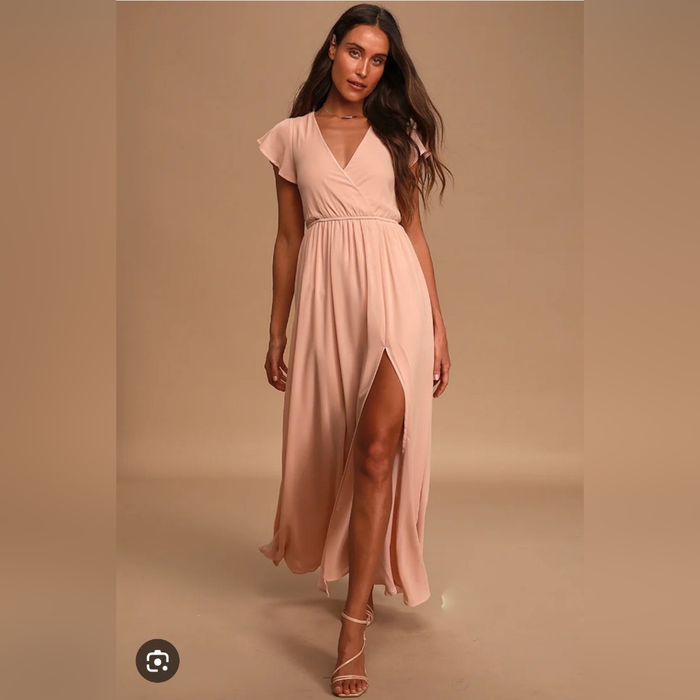 Lulus Lost In The Moment Blush Pink Maxi Dress Faux Wrap Chiffon Size Medium
